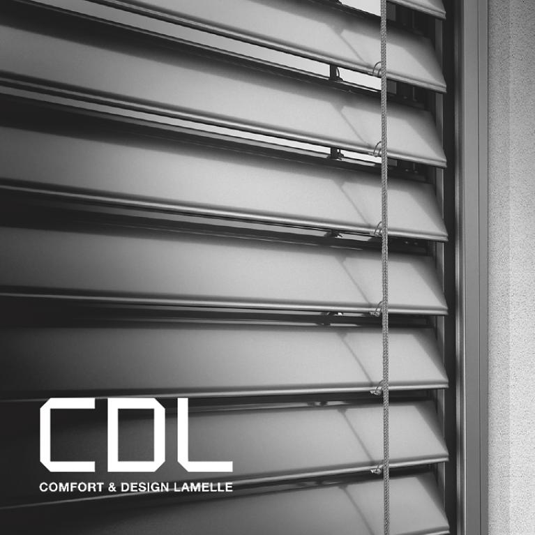 ROMA CDL Lamella External venetian blinds close-up, nearly closed, text: CDL Comfort & Design Lamella